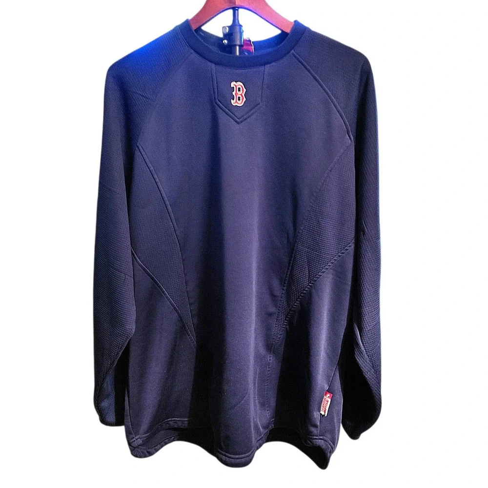 MLB Majestic Therma Base Pullover Mens 2XL Blue Boston Red Sox Long Sleeve *READ